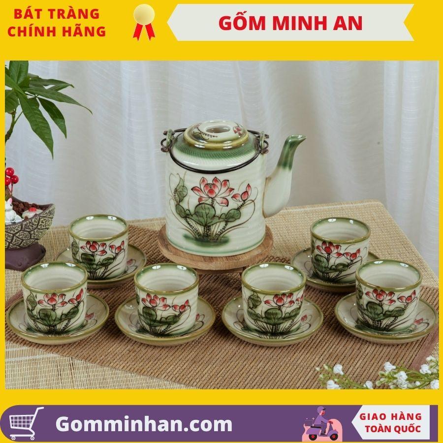 Bộ Ấm Tích Sứ men tro cổ- Gốm Sứ Bát Tràng- gốm Minh An dung tích 1.2lit