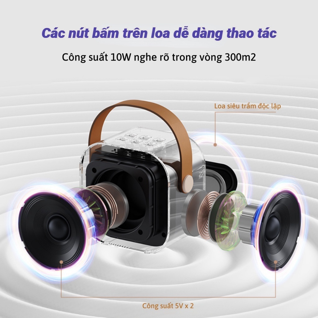 Loa Bluetooth mini kèm 2 micro hát karaoke không dây - Mic hát karaoke K12, âm thanh chất lượng, lọc âm khử nhiễu - Hàng chính hãng