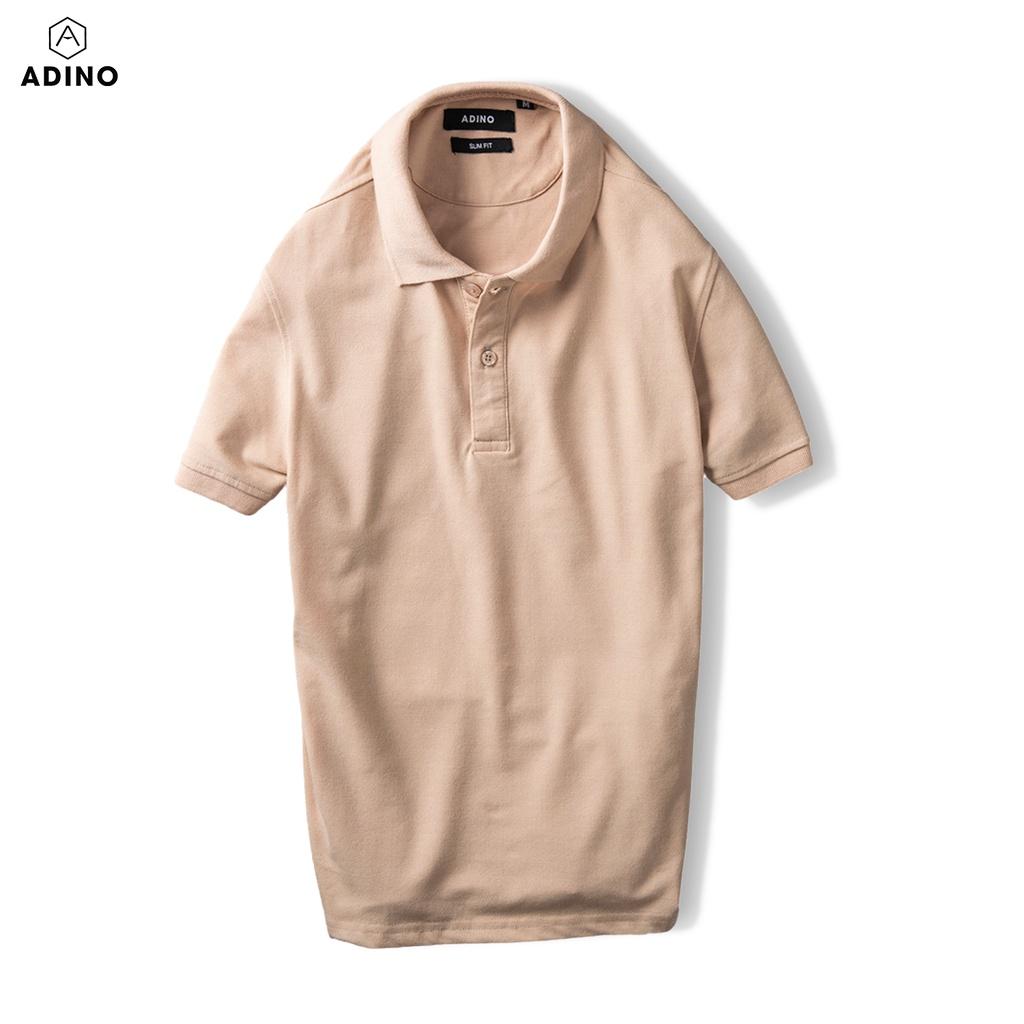 Hình ảnh Áo polo nam ADINO màu be vải cotton co giãn nhẹ dáng công sở slimfit hơi ôm trẻ trung PL44