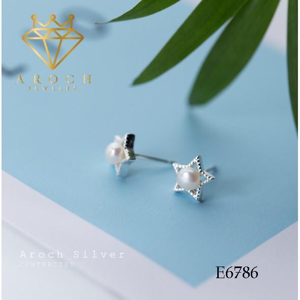 Khuyên tai bạc Ý s925 Sao đính hạt Ngọc E6786 - AROCH Jewelry