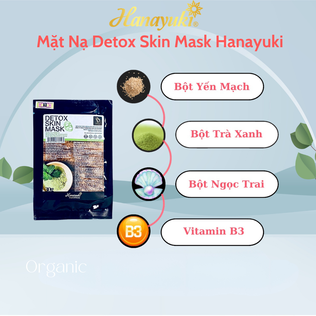 Mặt Nạ Detox Skin Mask Hanayuki Chính Hãng Thanh Lọc Dưỡng Da Kiềm Dầu Hộp 150g 5 Gói