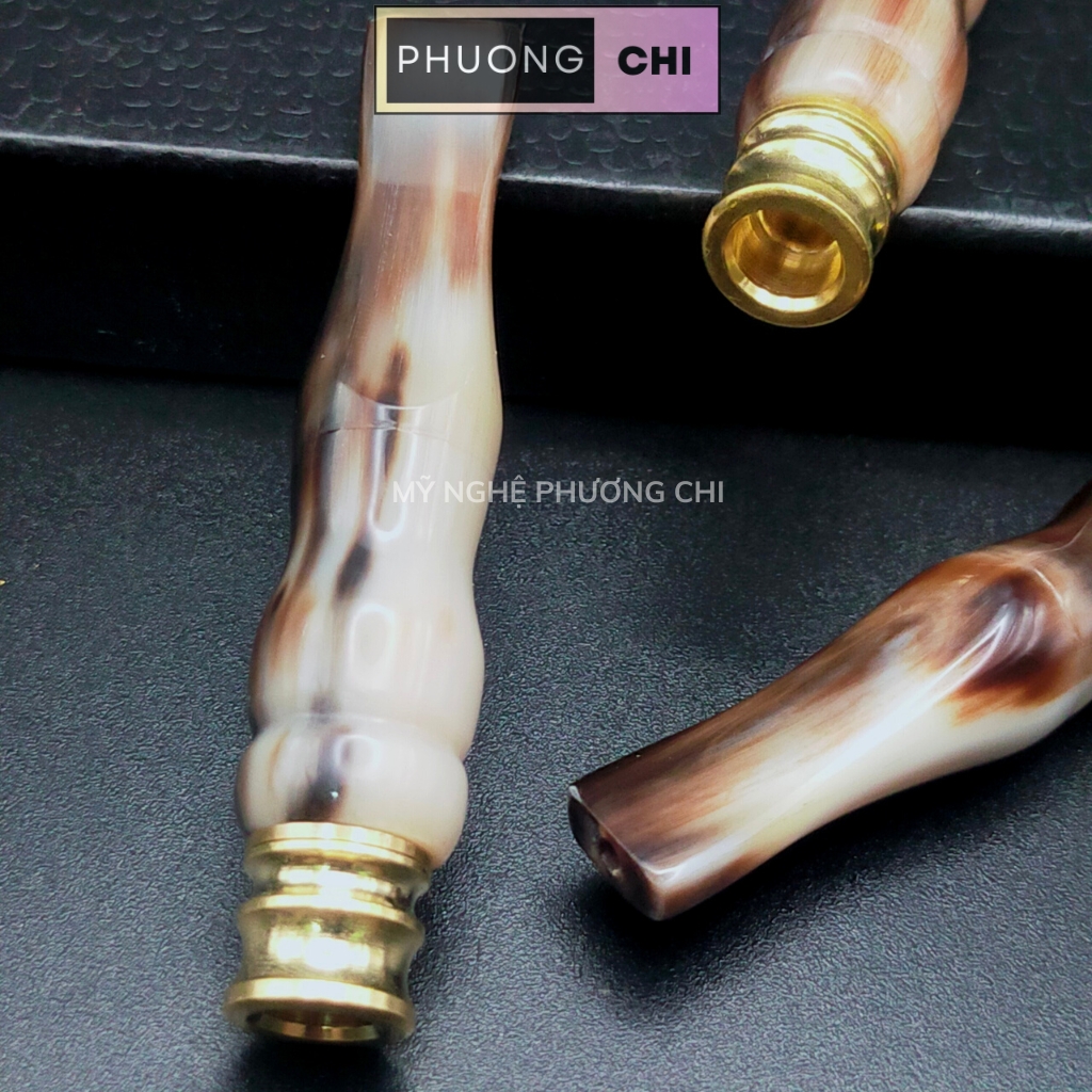 Tẩu Hút Thuốc_lá bằng sừng kết nối đầu đồng có thể tháo ra vệ sinh | Mỹ Nghệ Phương Chi