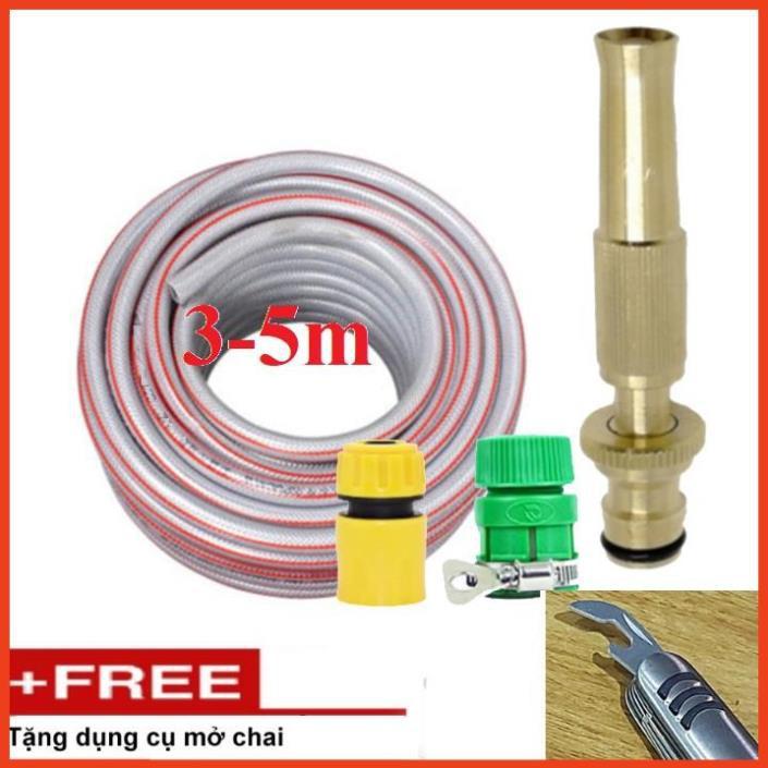 Bộ dây vòi xịt nước rửa xe, tưới cây . tăng áp 3 lần, loại 3m, 5m 206587 cút sập,nối nhựa vàng+ tặng mở chai
