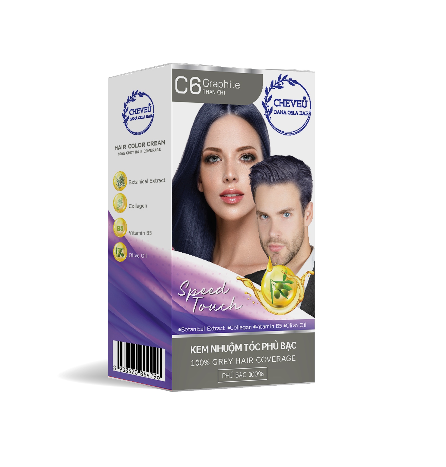 C6 - Than Chì -  Kem nhuộm tóc phủ bạc Thảo Dược Cheveu