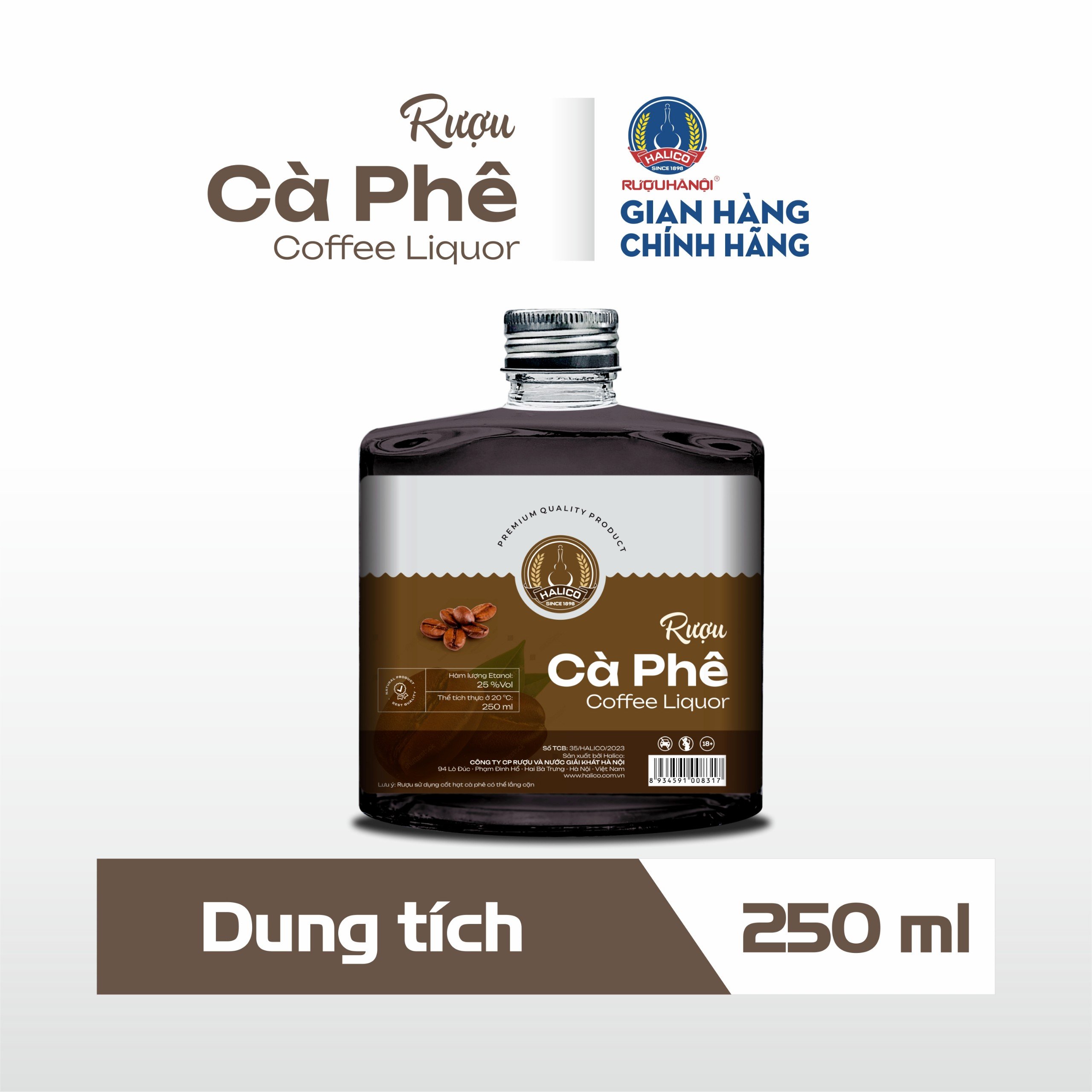 Rượu Cà Phê HALICO nồng độ 25% chai thuỷ tinh 250ml không kèm hộp