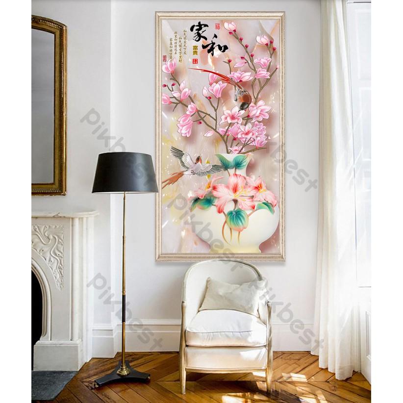 Tranh dán tường Hoa thủy tiên phú quý bình an, Tranh 3D dán tường hiện đại , MS 1078073