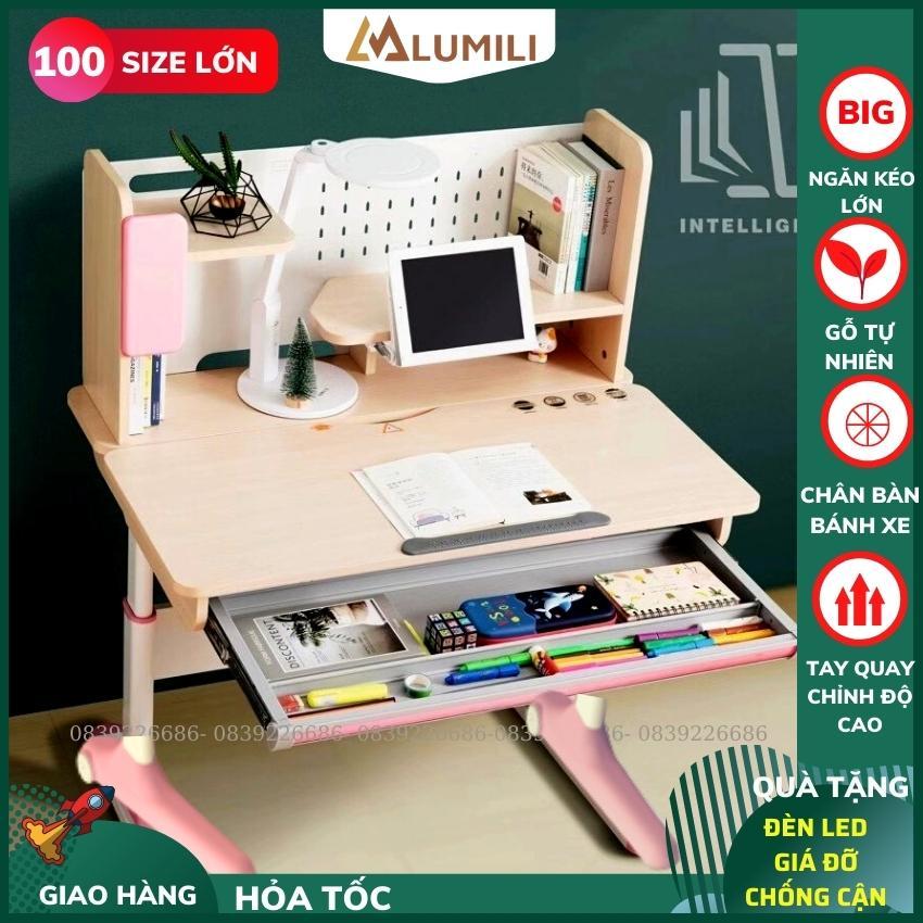 Bàn học trẻ em ABC house chống gù chông cận có kệ sách thông minh gỗ tự nhiên cao cấp, nâng hạ điều chỉnh mặt bàn độ cao