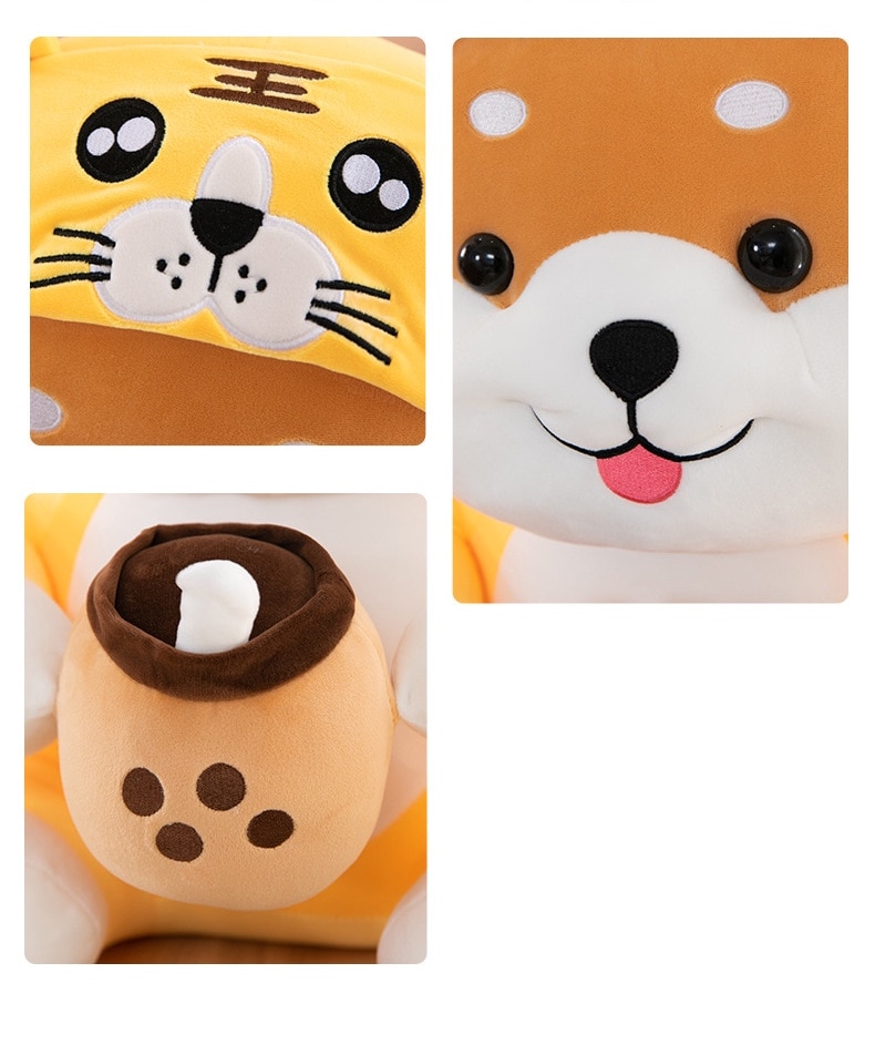 Thú nhồi bông shiba cosplay hổ ôm trà sữa - Size 55cm - Quà tặng shiba ôm trà sữa nhồi bông êm mịn dễ thương - Gối ôm mềm mịn cho bé