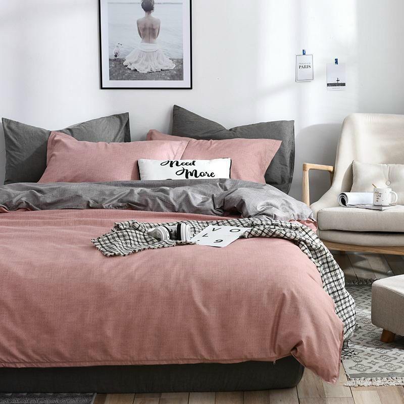 Bộ chăn ga Coton Poly xước hồng ga ghi mẫu mới - Hàng nhập khẩu