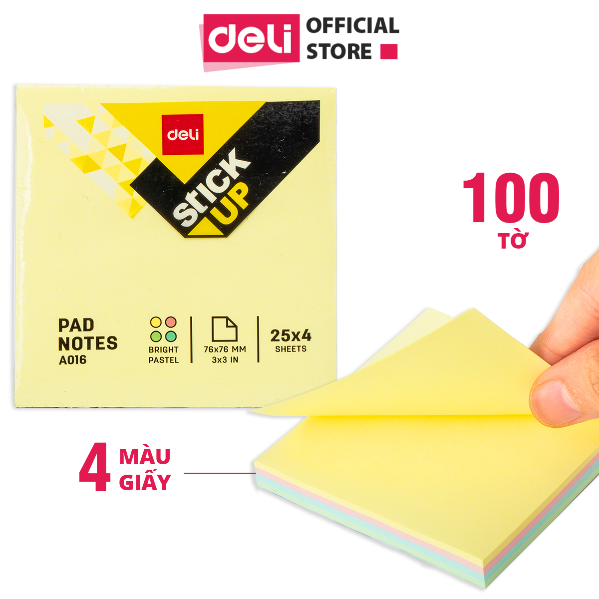 Hình ảnh Giấy note nhớ Deli 100 tờ - 76×76mm - 4 màu trong 1 tệp - EA01603