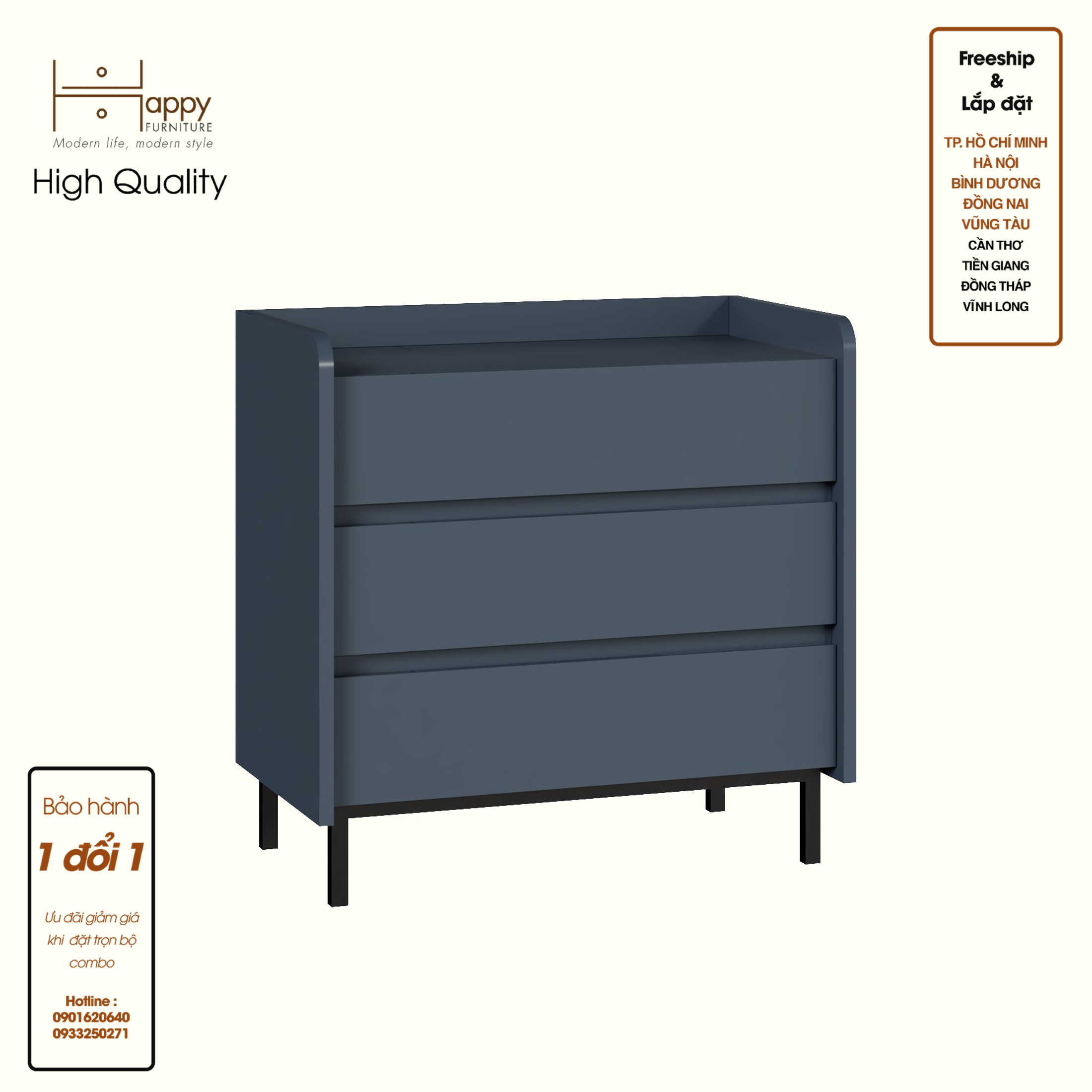 [Happy Home Furniture] LAVIA, Tủ lưu trữ 3 ngăn kéo - Chân sắt, 66cm x 40cm x 66cm ( DxRxC), THK_154