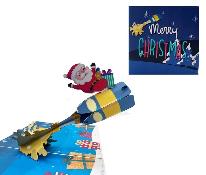 X34 -  THIỆP NOEL 3D ÔNG GIÀ NOEL TRƯỢT TUYẾT – MERRY CHRISTMAS