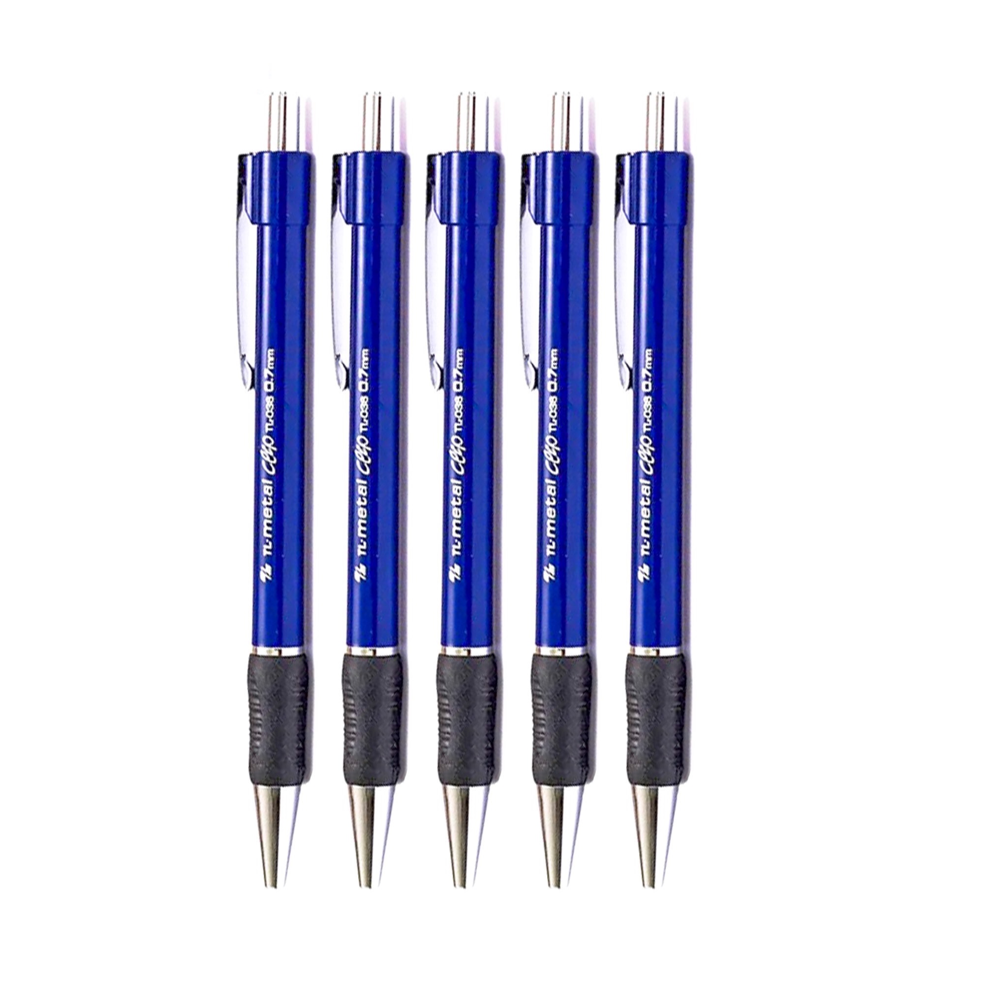 Combo 5 Bút bi Thiên Long TL-036 ngòi 0.7mm - giắt kim loại mạ crom đệm cầm tay cao su êm, giảm trơn trượt