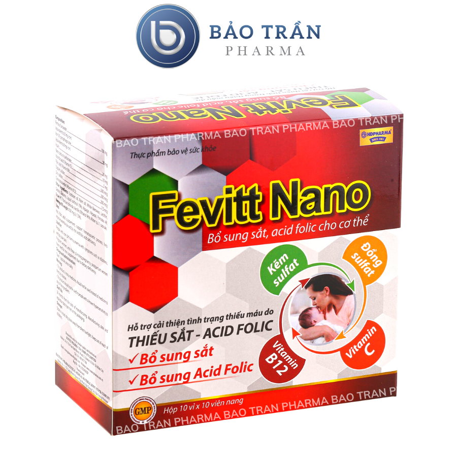 Viên uống bổ máu Fevitt Nano 4 mắt bổ sung Sắt, Acid Folic cho người thiếu máu - Hộp 100 viên