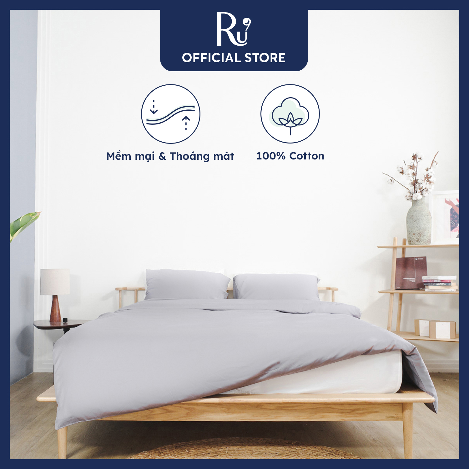 Vỏ Chăn Ru9 Sateen Cotton Cao Cấp 1m6 x 2m - 100% Cotton Tự Nhiên, Mềm Mại, Thoáng Khí, Thấm Hút Mồ Hôi - 10 Màu