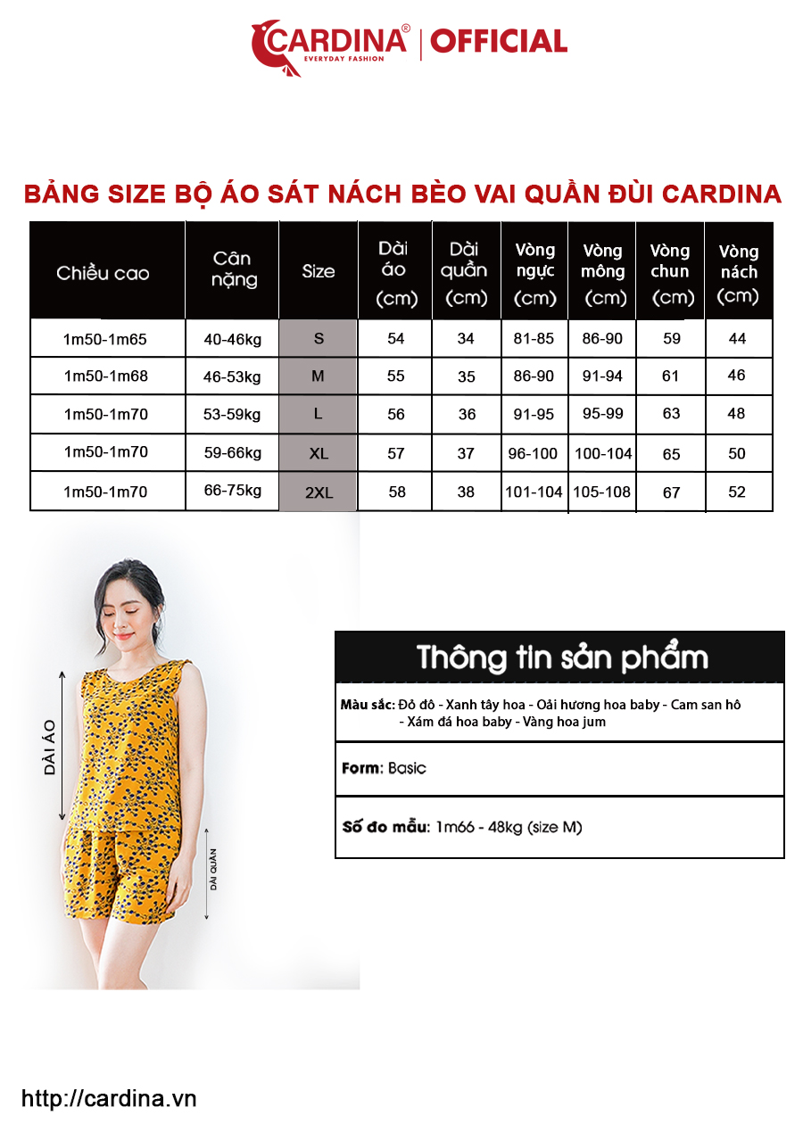 Đồ Bộ Nữ CARDINA Chất Lanh Tre Nhật Cao Cấp Quần Đùi Áo Sát Nách Họa Tiết Tinh Tế 2LF27