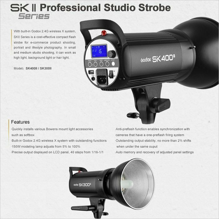 Đèn Flash studio Godox SK400II Hàng Chính Hãng