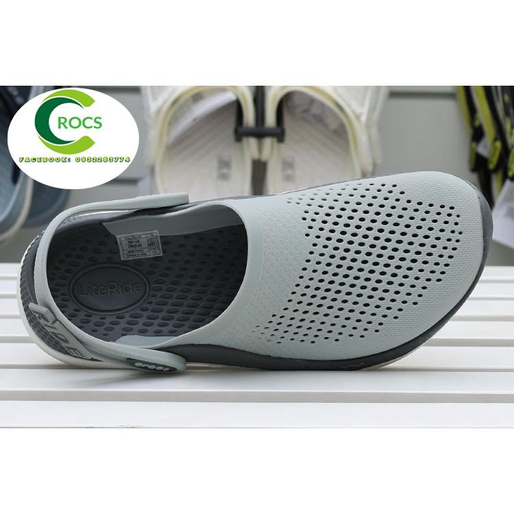 Dép sục nhựa đi mưa chống hôi chân CrocsCroslite Literide 360 clog màu Ghi/trơn