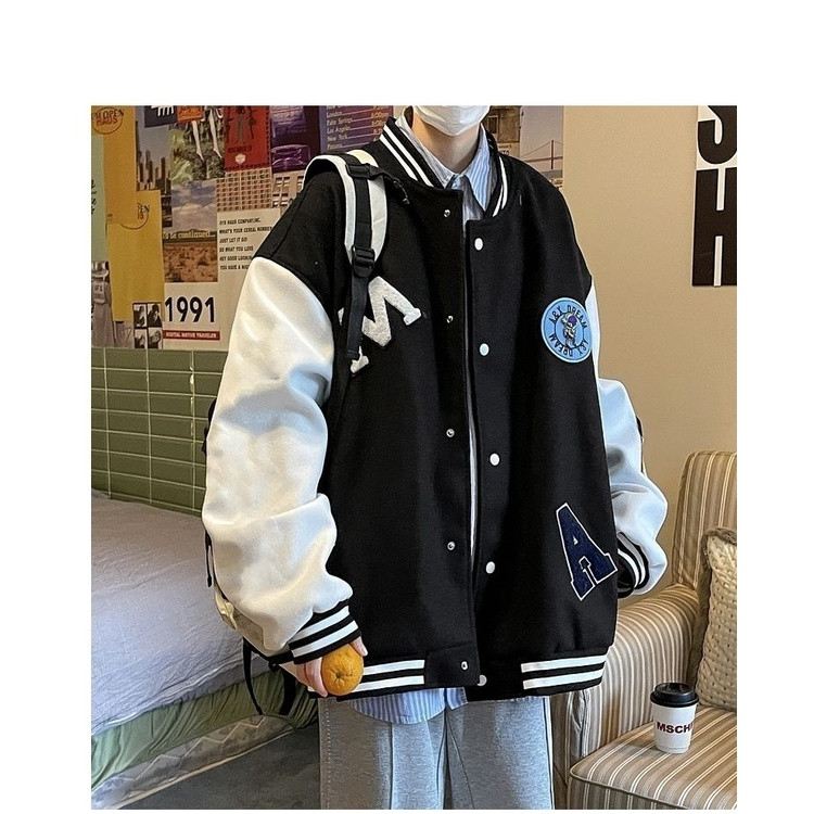 Áo khoác bomber nam nữ shopmap, áo khoác nỉ varsity jacket form rộng phối nút (3 màu)