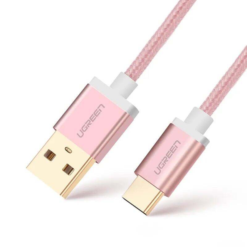 Ugreen UG20868US174TK 2M màu Hồng Dây USB 2.0 sang Type-C đầu nhôm dây bọc vinyl - HÀNG CHÍNH HÃNG