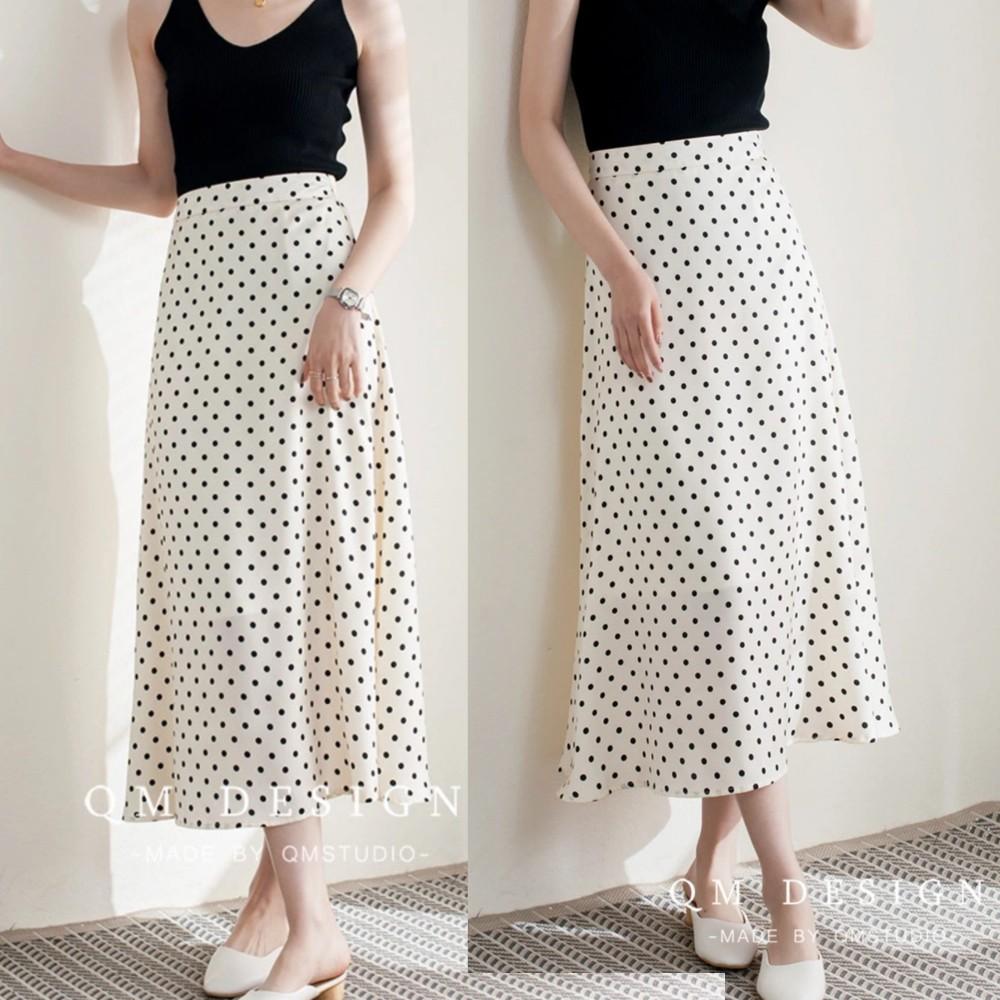 CHÂN VÁY DÀI DÁNG SUÔNG 2 LỚP – CHÂN VÁY XÒE CHẤM BI CHẤT VOAN NHẬT CV-CB