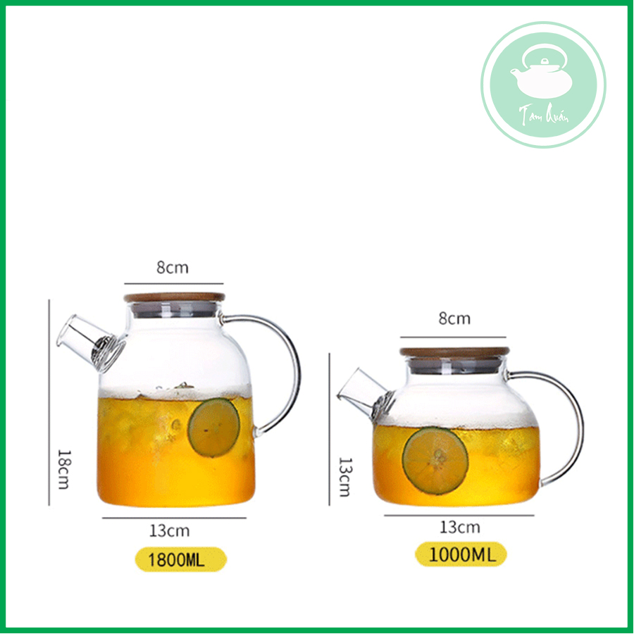 Ấm trà thủy tinh chịu nhiệt nắp gỗ 1800ml