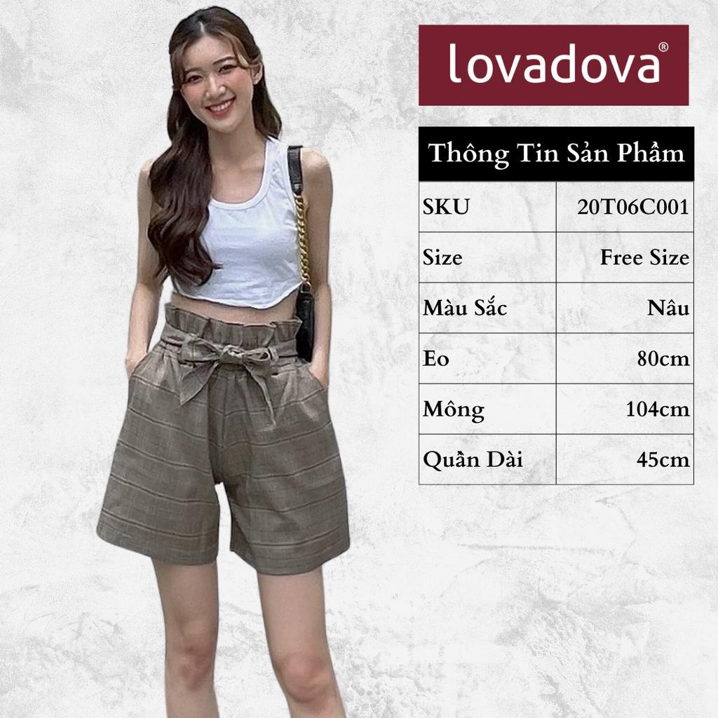Quần Đùi Nữ, Cách Điệu Nơ Giữa Eo, Có Túi, Màu Nâu - Lovadova 20T06C001