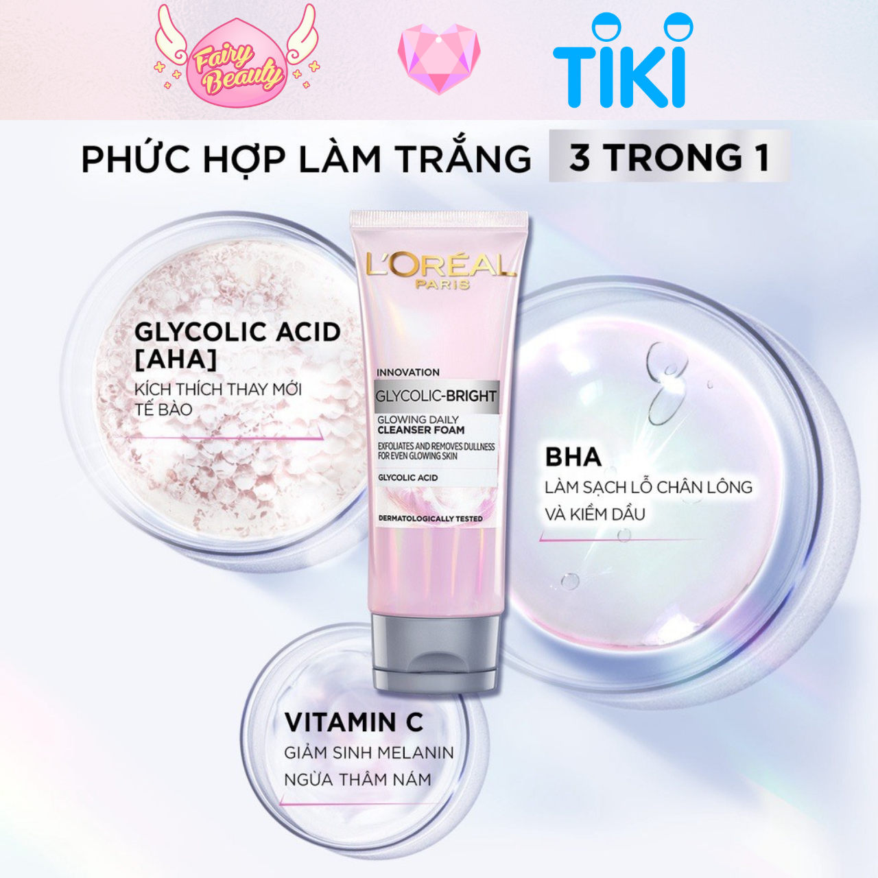 Sữa Rửa Mặt AHA - BHA Làm Sạch Sâu Giúp Sáng Da Và Mờ Thâm Nám Mềm Mịn Glycolic Bright 100ml