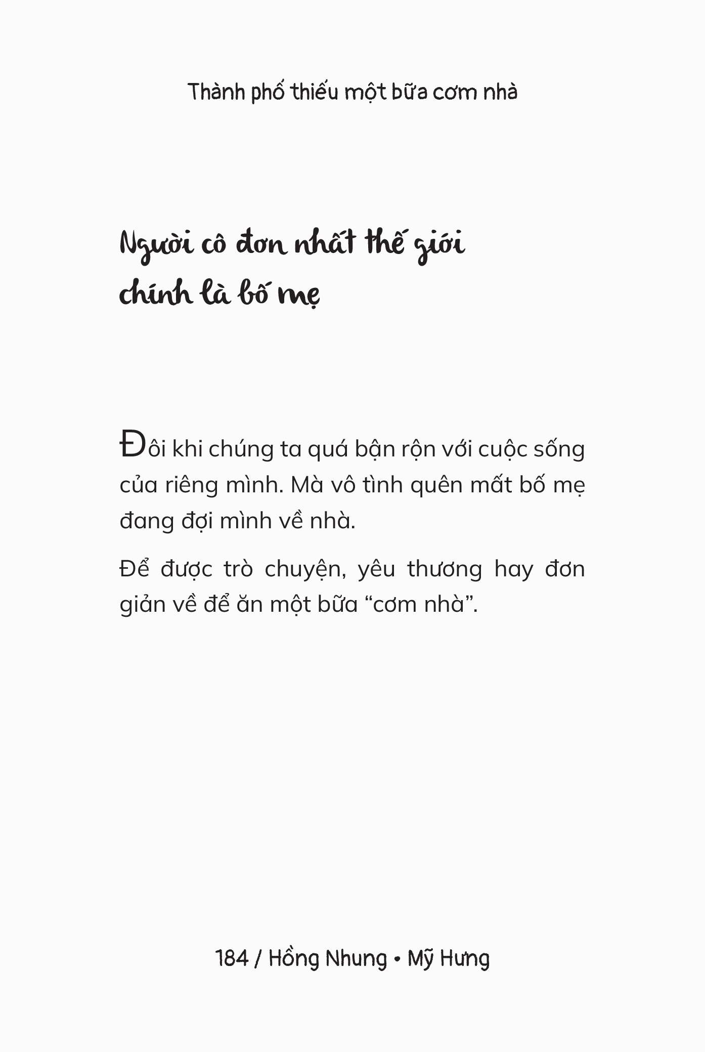 Sách Thành Phố Thiếu Một Bữa Cơm Nhà - Hồng Nhung &amp; Mỹ Hưng