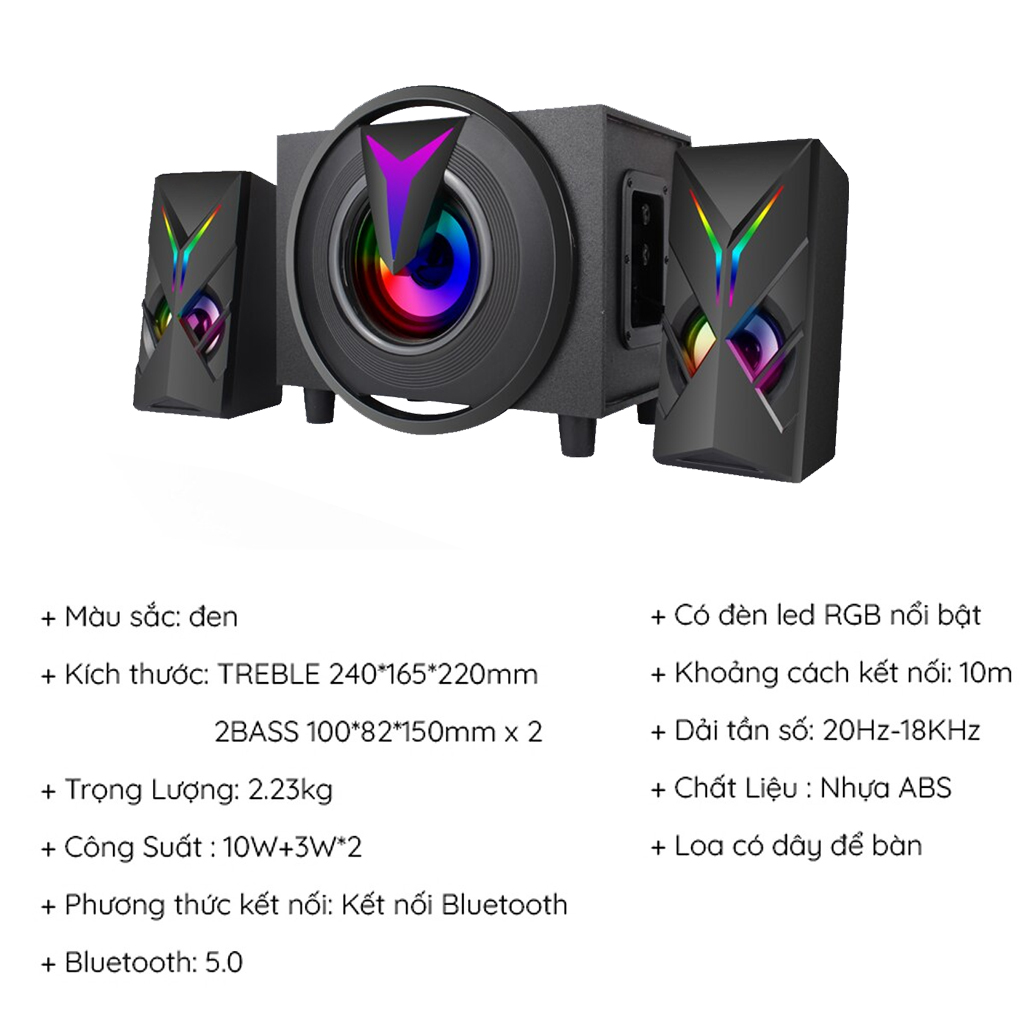 Loa Bluetooth 2.1 Để Bàn Công Suất Lớn Dùng Cho Tivi Máy Vi Tính PC Laptop FT-K10 Thiết Kế Hiện Đại Có Đèn Led RGB Nổi Bật