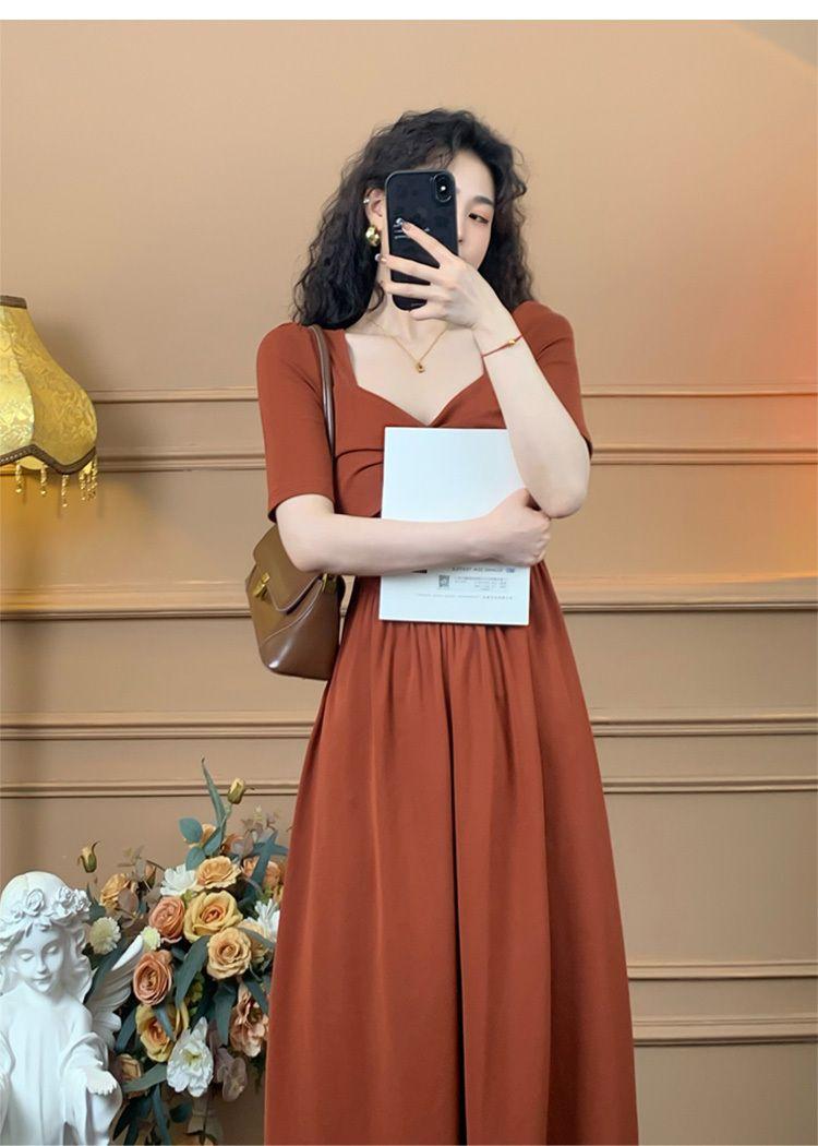 SHUANGYAN Phong cách Pháp cổ điển dịu dàng phong cách phương Tây ăn mặc nữ thiết kế cuống quýt xoắn nơ hiển thị gầy khí chất váy xòe