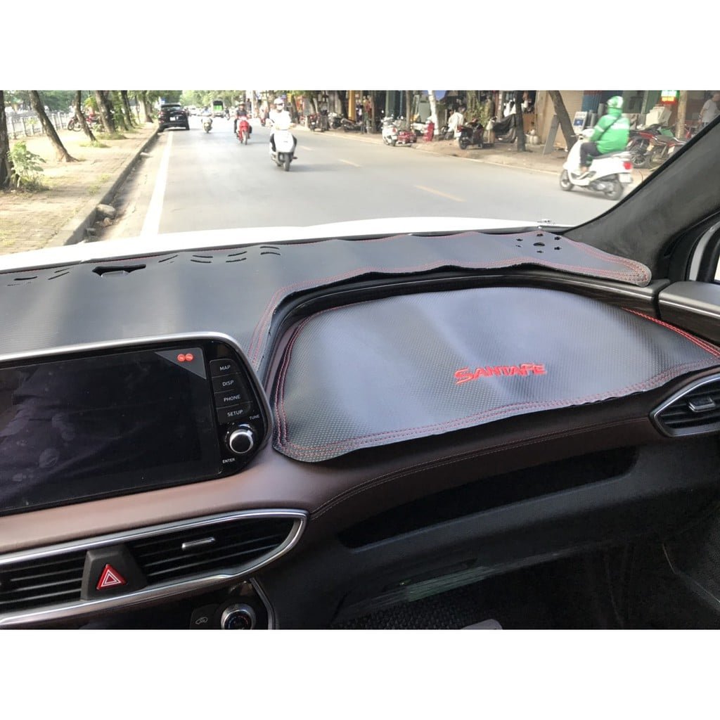 Thảm Taplo Xe Hyundai Santafe 2019-2022 loại da dày cao cấp 3 lớp chống trượt Da Carbon đen