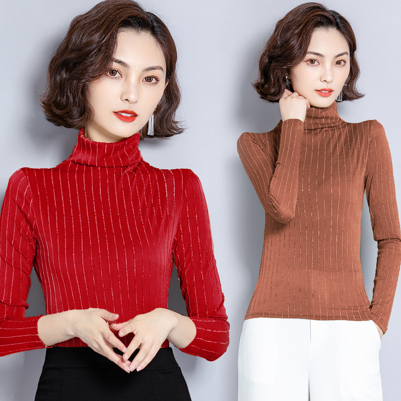 Áo kiểu thu đông cổ cao thun lưới kẻ sọc siêu xinh - a17165