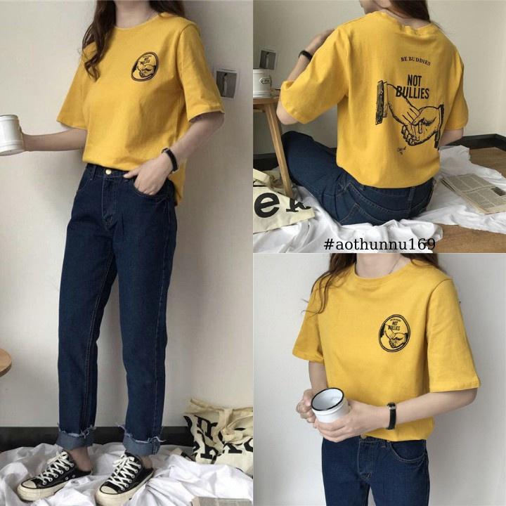 Follow Shop Săn Deal Hot Ngày 11/11 Áo Thun Nữ Tay Lỡ Unisex Màu Vàng In Chữ NOT BULLIES - J.A Shop