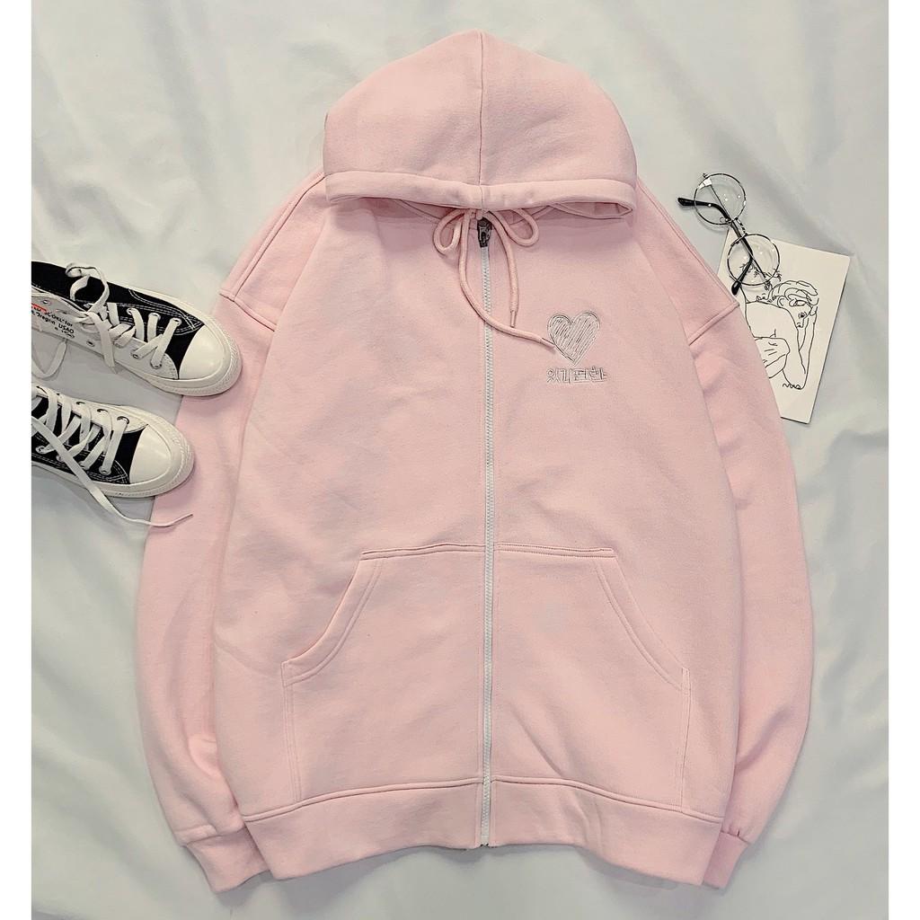 Áo khoác hoodie nỉ dây kéo form rộng HEART Ulzzang (ẢNH THẬT)