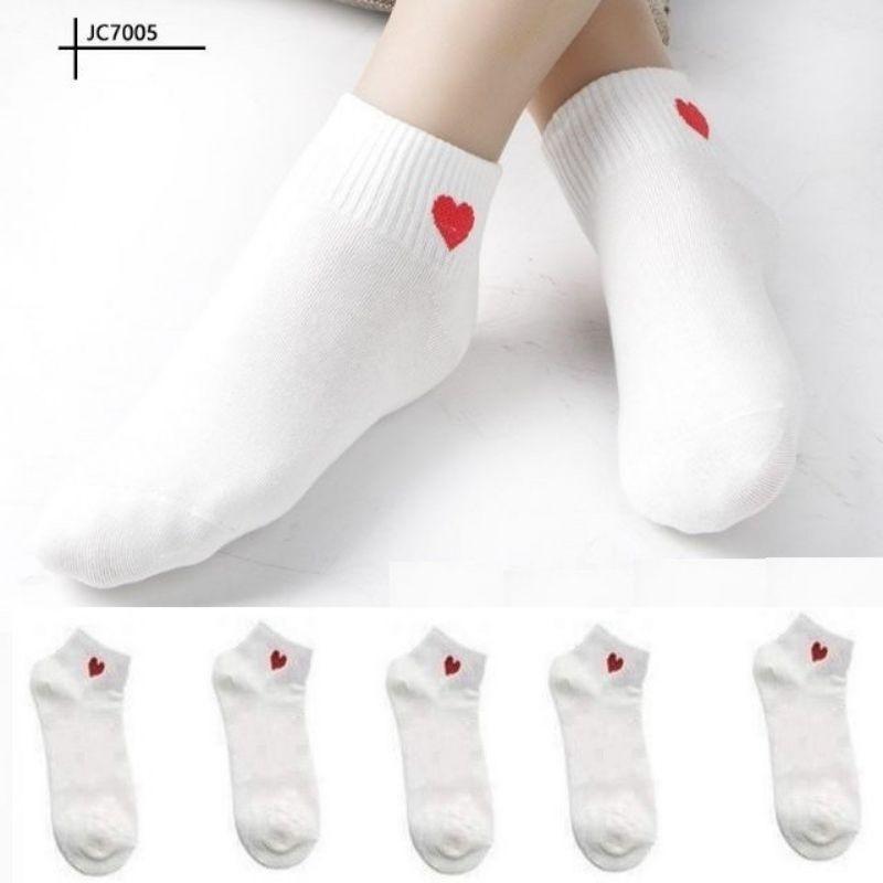 Tất nữ trắng cổ hoạ tiết tim