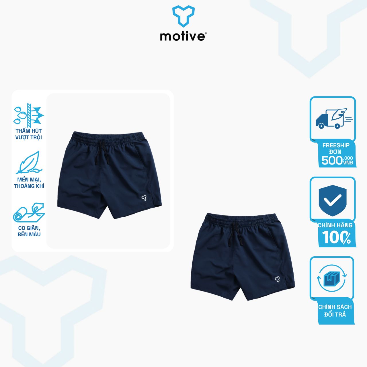 QUẦN THỂ THAO NAM 1 LỚP - 2 TÚI MOTIVE SPORT SHORT MEN 2 POCKET - Xanh Dark Blue