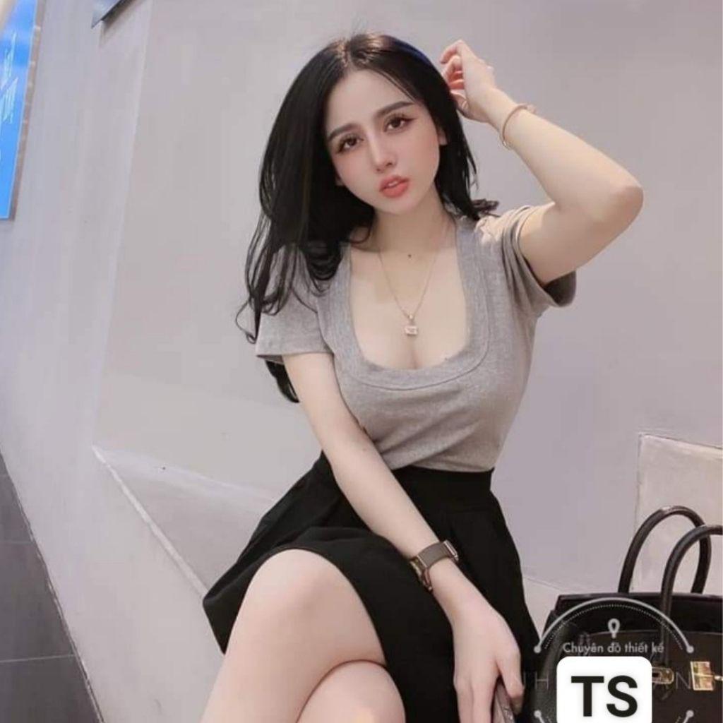 Áo cộc phông nữ cổ vuông, áo thun nữ cổ vuông ôm người siêu xinh - H&N Store