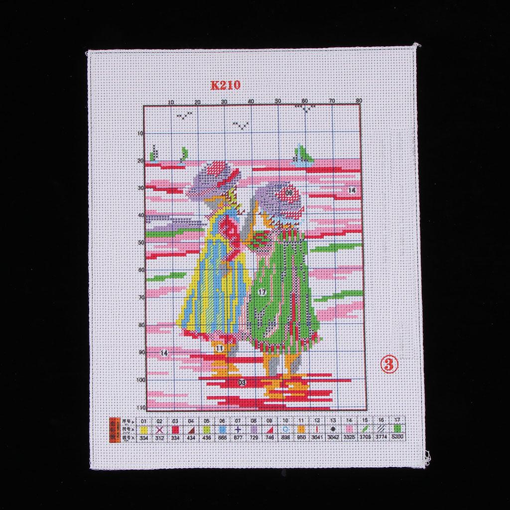 Sisters on Beach Stamped Cross Stitch Kit Pre-Printed Pattern Embroidery Kit Fashion Crafts Home Art Decoration