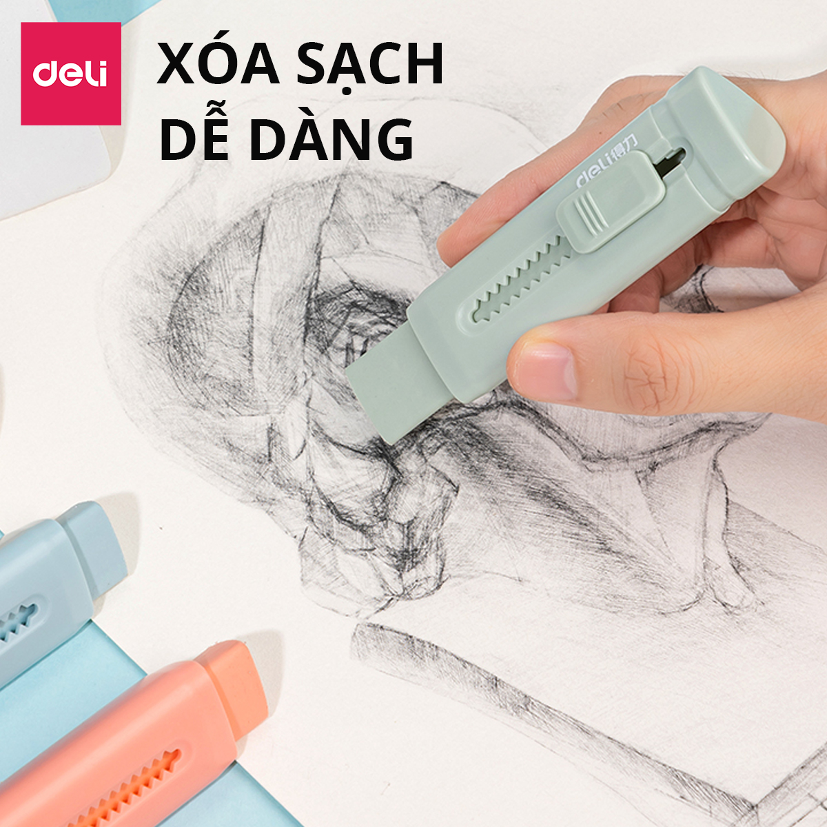 Gôm Tẩy Chì Tam Giác Dạng Kéo Màu Pastel Deli - Không Dính Tay, Không Bụi Bẩn Tiện Dụng Cho Học Sinh - Màu Ngẫu Nhiên