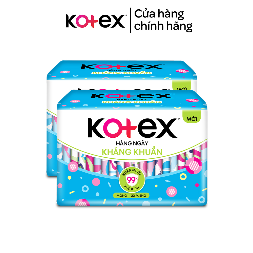 Combo 2 gói băng vệ sinh Kotex hằng ngày kháng khuẩn 20 miếng/40 miếng