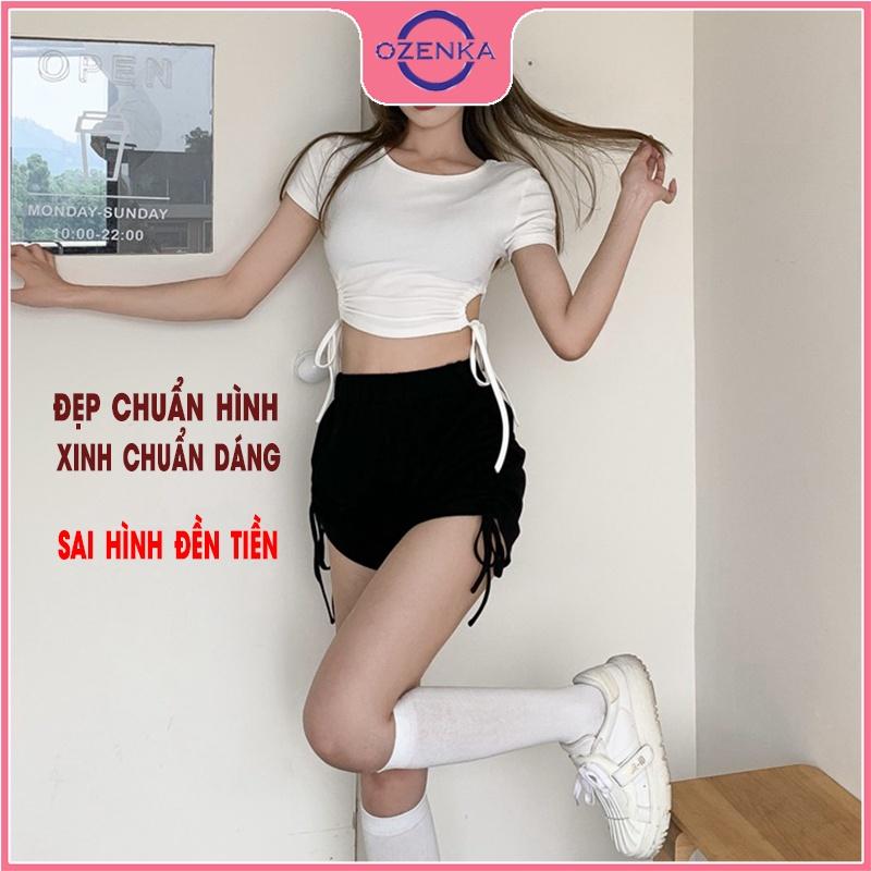 Áo croptop ôm hở eo nữ , crt cộc tay sexy thun gân 100% cotton free size dưới 52 kg mặc đi chơi màu đen trắng