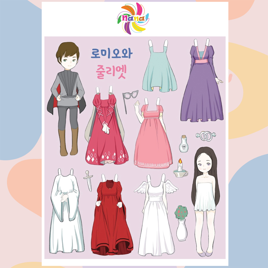 Búp bê giấy (paper doll) thay đồ thời trang đồ chơi cắt thủ công cho bé Combo 5 hình siêu đáng yêu BBG005