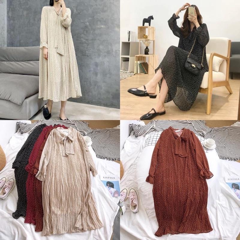 Váy chấm bi cổ nơ