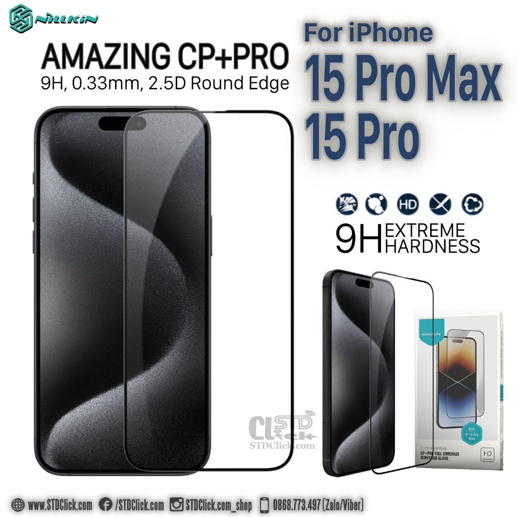 KÍNH CƯỜNG LỰC DÀNH CHO ĐIỆN THOẠI IPHONE 15 PRO MAX - 15 PRO - 15 PLUS - 15 NILLKIN CP+PRO 2.5D