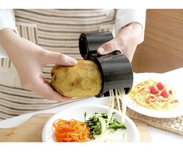 Dụng cụ bào sợi rau củ, vặn 2 đầu xoắn ốc kèm mài dao 2 trong 1. Đồ dùng nhà bếp sang tạo đa năng