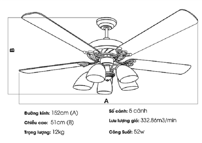 Quạt trần KaiyoKukan TOKY 5025 hàng chính hãng