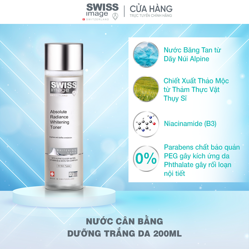 Nước hoa hồng dưỡng trắng cho mọi loại da Swiss Image Absolute Radiance Whitening Toner 200ml