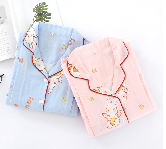 Bộ đồ bầu và sau sinh Pyjama dài tay Azuno BD0509 có thiết kế cho con bú mặc mùa hè thoáng mát - Màu xanh