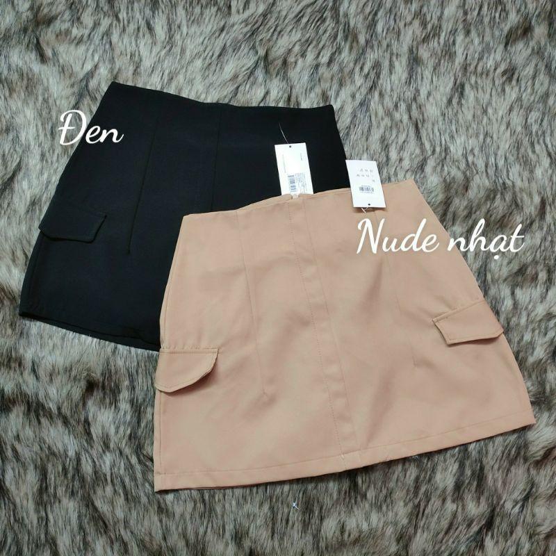 CHÂN VÁY CHỮ A NÂU 2 TÚI GIẢ